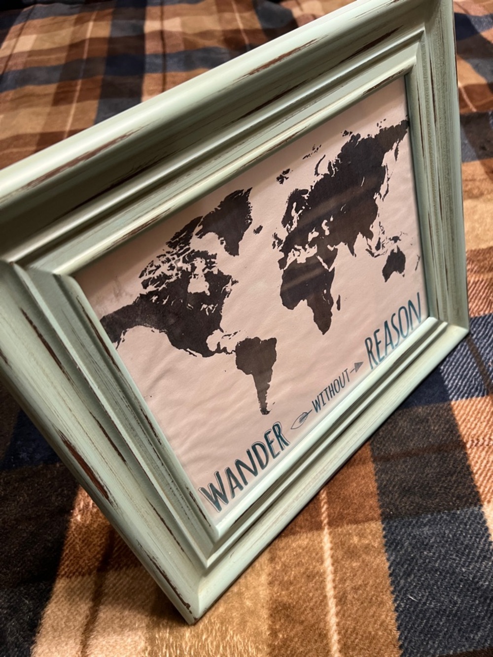 Distressed Mint Wood Picture 8x10 Frame with World Map Art